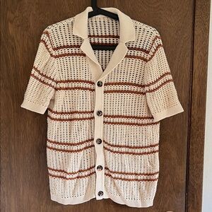 Striped crochet button front polo